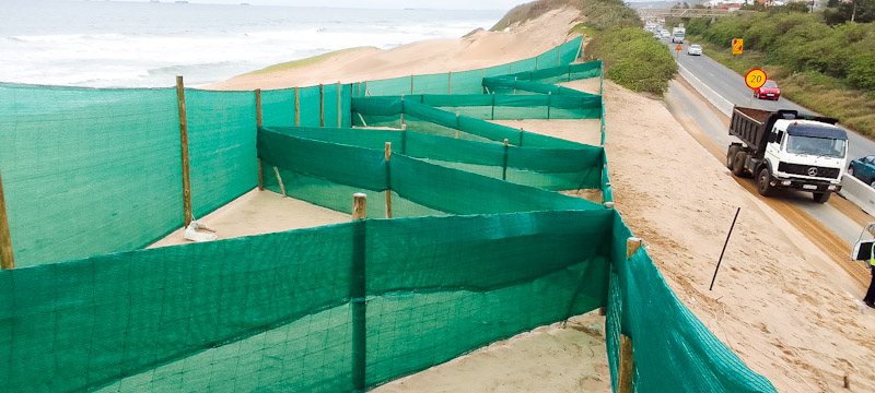coastal dune rehabilitation Genazzano beach Tongaat constructing wind protection fences
